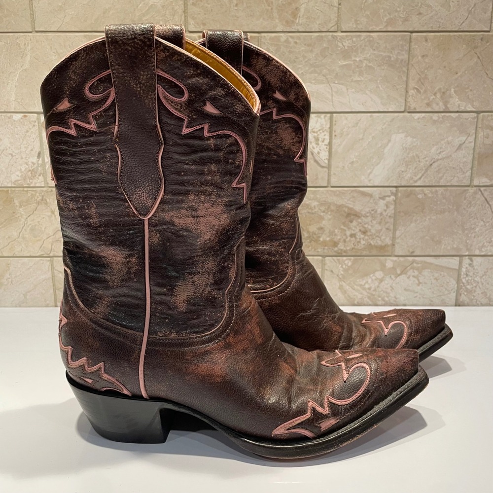 Old Gringo Brown Villa Pink Distressed Leather Western Cowboy Boots L034-060 6B